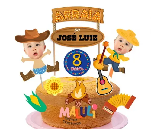 Topo de Bolo Festa Junina Personalizado com Foto Arraiá