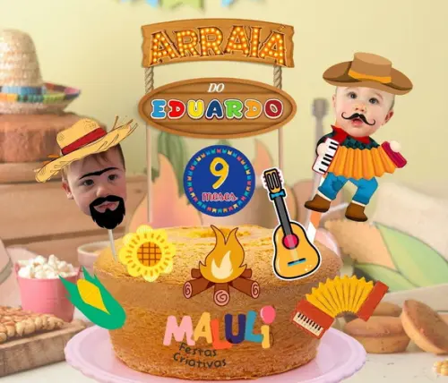 Topo de Bolo Festa Junina Arraiá Personalizado com Foto
