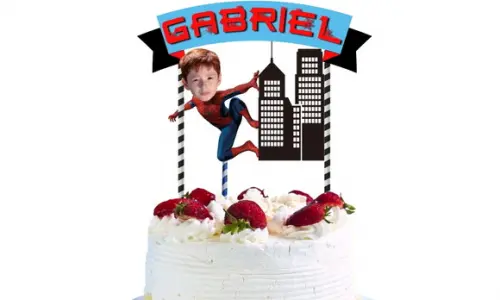 Topo de Bolo Homem Aranha + 20 Toppers com Fotos