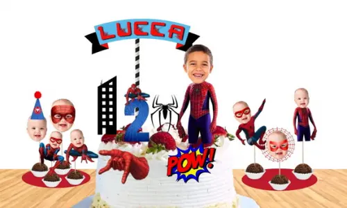 Topo de Bolo Homem Aranha + 20 Toppers com Fotos