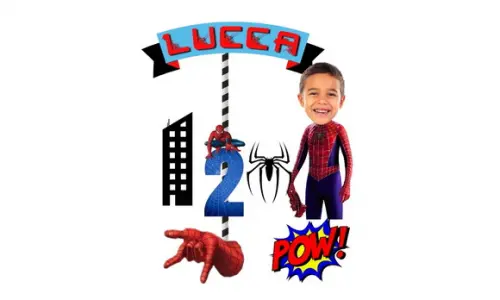 Topo de Bolo Homem Aranha + 20 Toppers com Fotos