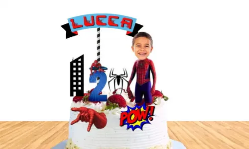 Topo de Bolo Homem Aranha + 20 Toppers com Fotos