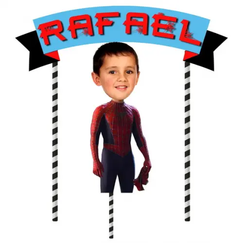 Topo de Bolo Homem Aranha com Sua Foto + Elementos