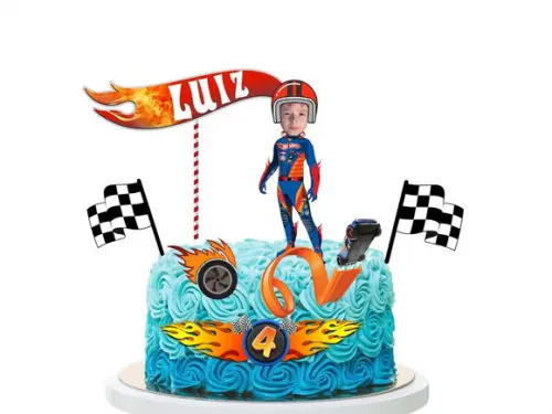Topo de Bolo Hot Wheels com Sua Foto de Rostinho.