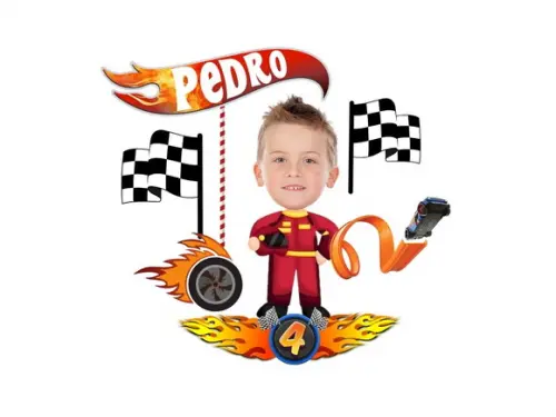 Topo de Bolo Hot Wheels com Foto do Aniversariante.