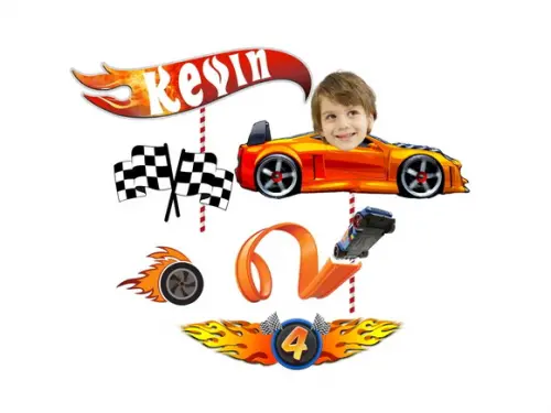 Topo de Bolo Hot Wheels com Sua Foto de Rostinho.