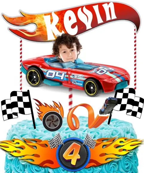 Topo de Bolo Hot Wheels com Sua Foto, Nome e Idade