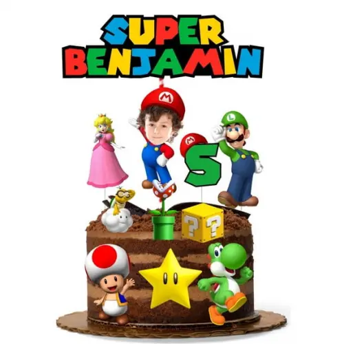 Topo de Bolo Mario Bros com Sua Foto