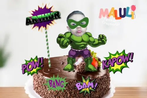 Topo de Bolo Hulk com Sua Foto