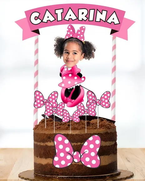 Topo de Bolo Minnie com Sua Foto