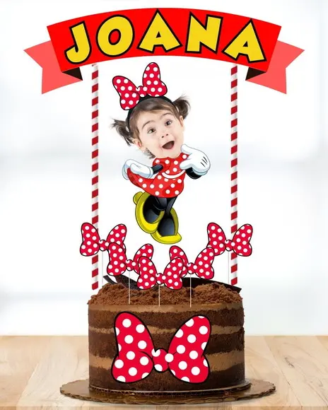 Topo de Bolo Minnie com Sua Foto