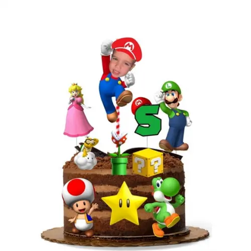 Topo de Bolo Mario Bros com Sua Foto