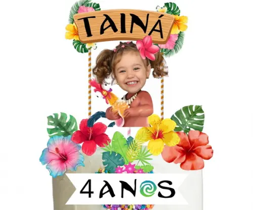 Topo de Bolo Moana Baby com Foto
