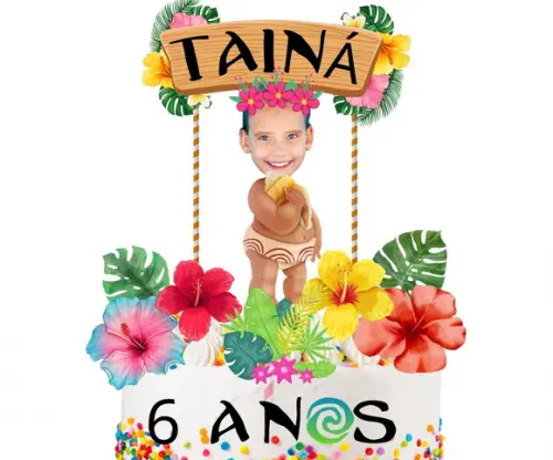 Topo de Bolo Moana Baby com Foto