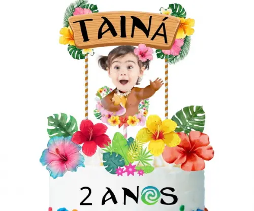 Topo de Bolo Moana Baby com Foto