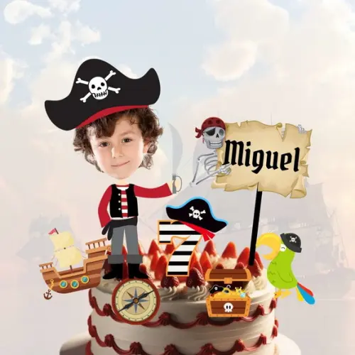 Topo de Bolo Pirata com Personalizado com Sua Foto e Nome