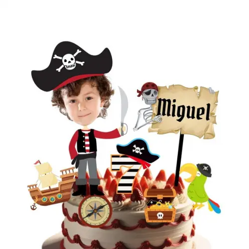 Topo de Bolo Pirata com Personalizado com Sua Foto e Nome