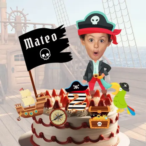 Topo de Bolo Pirata com Personalizado com Sua Foto e Nome
