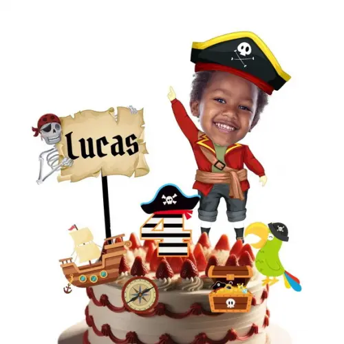 Topo de Bolo Pirata com Personalizado com Sua Foto.
