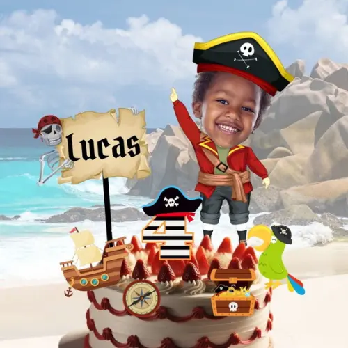 Topo de Bolo Pirata com Personalizado com Sua Foto.