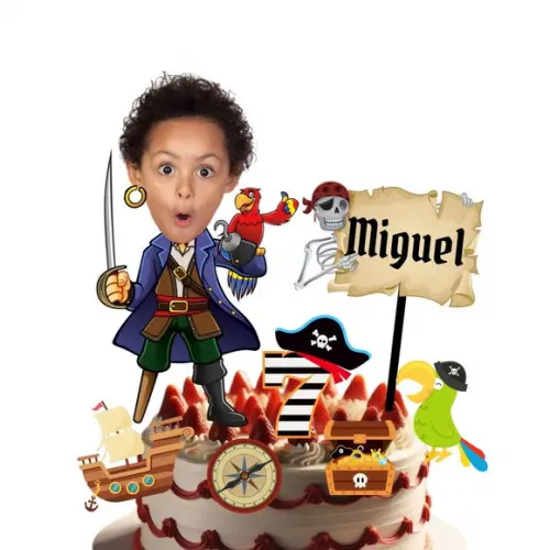 Topo de Bolo Pirata com Personalizado com Sua Foto.