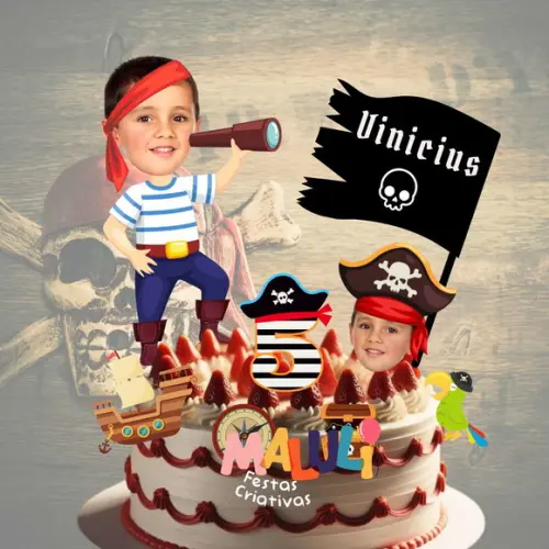 Topo de Bolo Pirata com Personalizadp com Sua Foto.