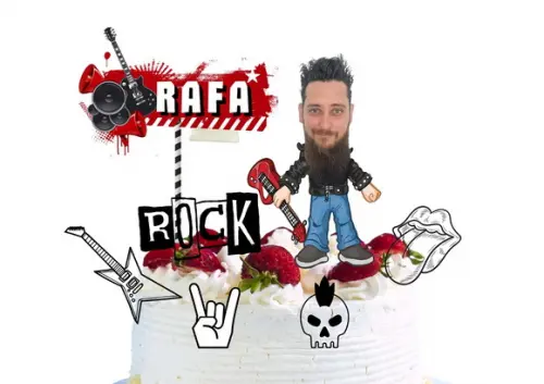 Topo de Bolo Rock + 20 Toppers Doces Personalizados com Foto