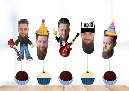 Topo de Bolo Rock + 20 Toppers Doces Personalizados com Foto