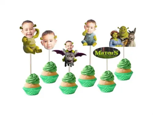 Topo de Bolo Shrek + 20 Toppers para Doces com Fotos