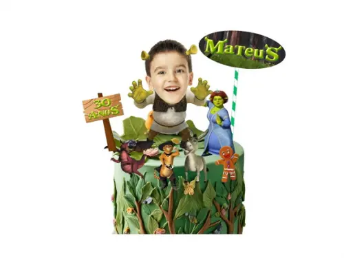 Topo de Bolo Shrek + 20 Toppers para Doces com Fotos