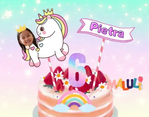 Topo de Bolo Unicórnio Personalizado com Foto Rostinho