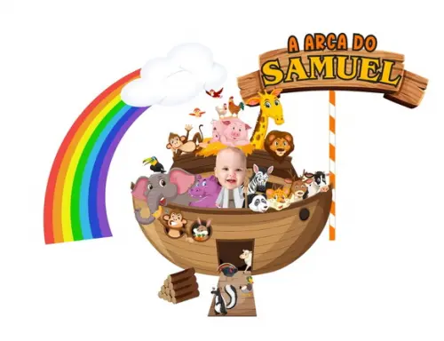 Topo para Bolo Arca de Noé com Foto do Rostinho.