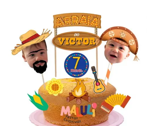 Topo para Bolo Festa Junina Personalizado com Foto Arraiá