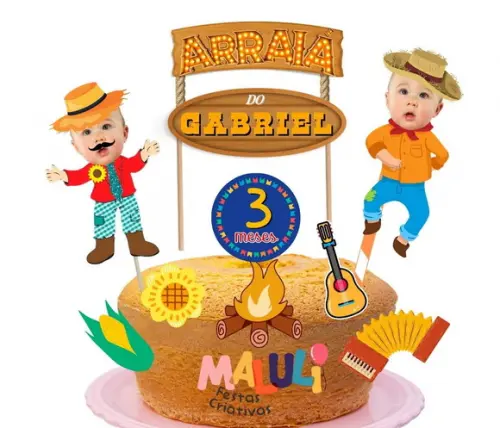 Topo para Bolo Festa Junina Arraiá Personalizado com Foto