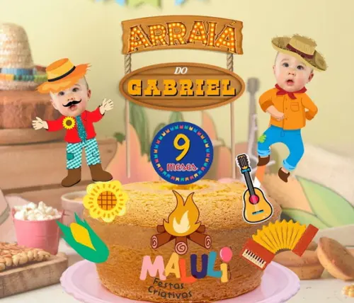 Topo para Bolo Festa Junina Arraiá Personalizado com Foto