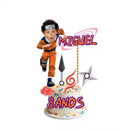 Topo para Bolo Naruto Personalizado com Foto do Aniversarian