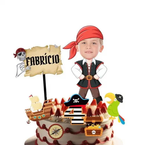 Topo Pirata para Bolo com Personalizado com Sua Foto.