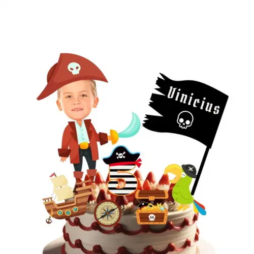 Topo Pirata para Bolo com Personalizado com Sua Foto.