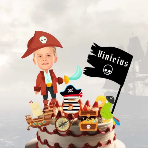 Topo Pirata para Bolo com Personalizado com Sua Foto.