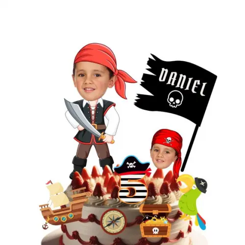 Topo Pirata para Bolo com Personalizado com Sua Foto.