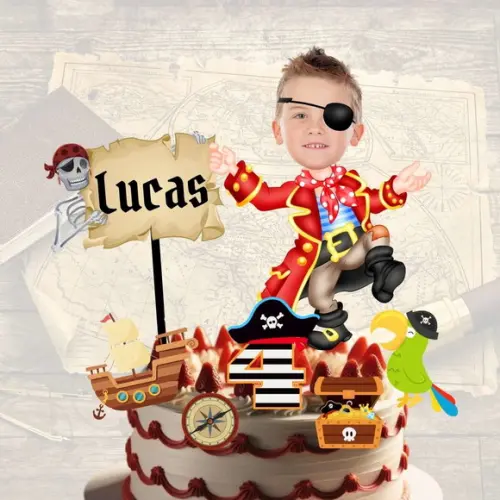 Topo Pirata para Bolo com Personalizado com Sua Foto.