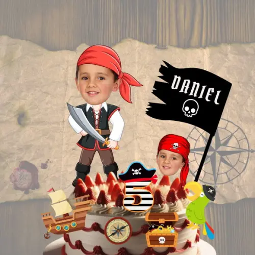 Topo Pirata para Bolo com Personalizado com Sua Foto.