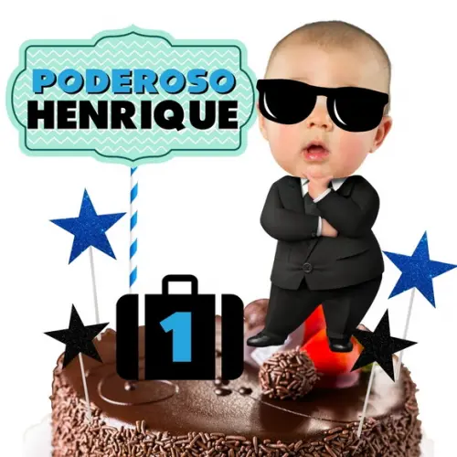 Topo Poderoso Chefinho para Bolo com Foto Aniversariante