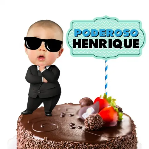 Topo Poderoso Chefinho para Bolo com Foto Aniversariante