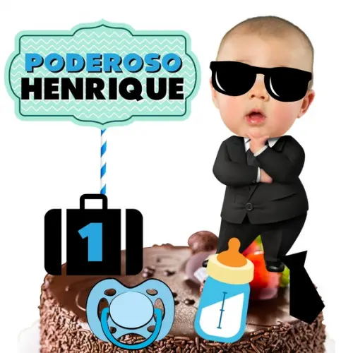 Topo Poderoso Chefinho para Bolo com Foto Aniversariante