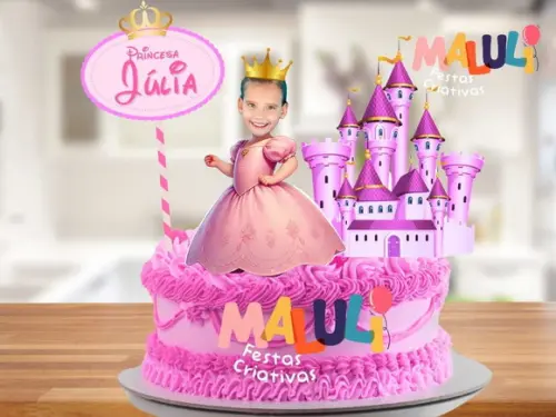 Topper Princesa para Bolo Topo Personalizado com Foto.
