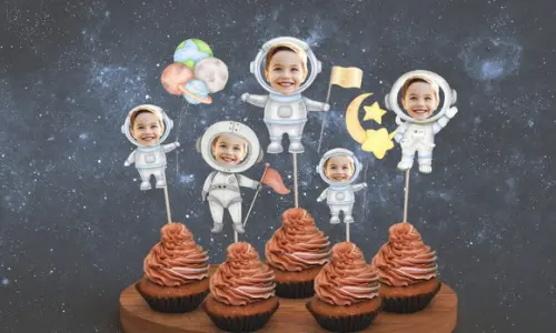 Toppers Astronautas com Foto para Docinhos e Salgados