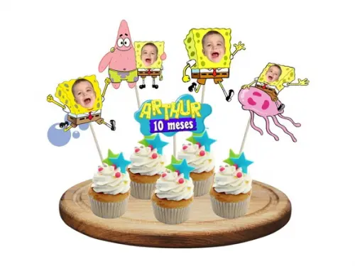 Toppers Bob Esponja com Sua Foto para Doces
