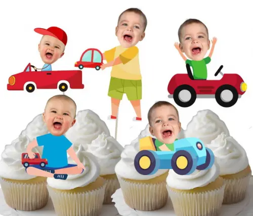 Toppers Carrinho com Foto para Doces, Cupcakes e Salgados..