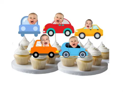 Toppers Carrinho com Foto para Doces. Tags com Rostinhos.